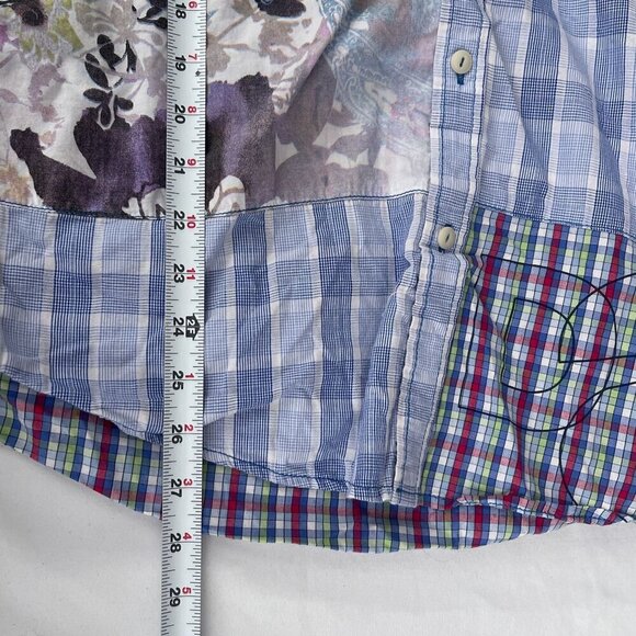 90's Desigual Long Sleeve Plaid Patchwork Floral Button Up‎ Shirt Unisex Mens M - Picture 10 of 12